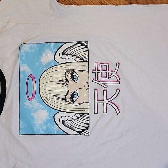 On Fire Anime Angel Plus Size White Ringer T-Shirt - Picture 3 of 10